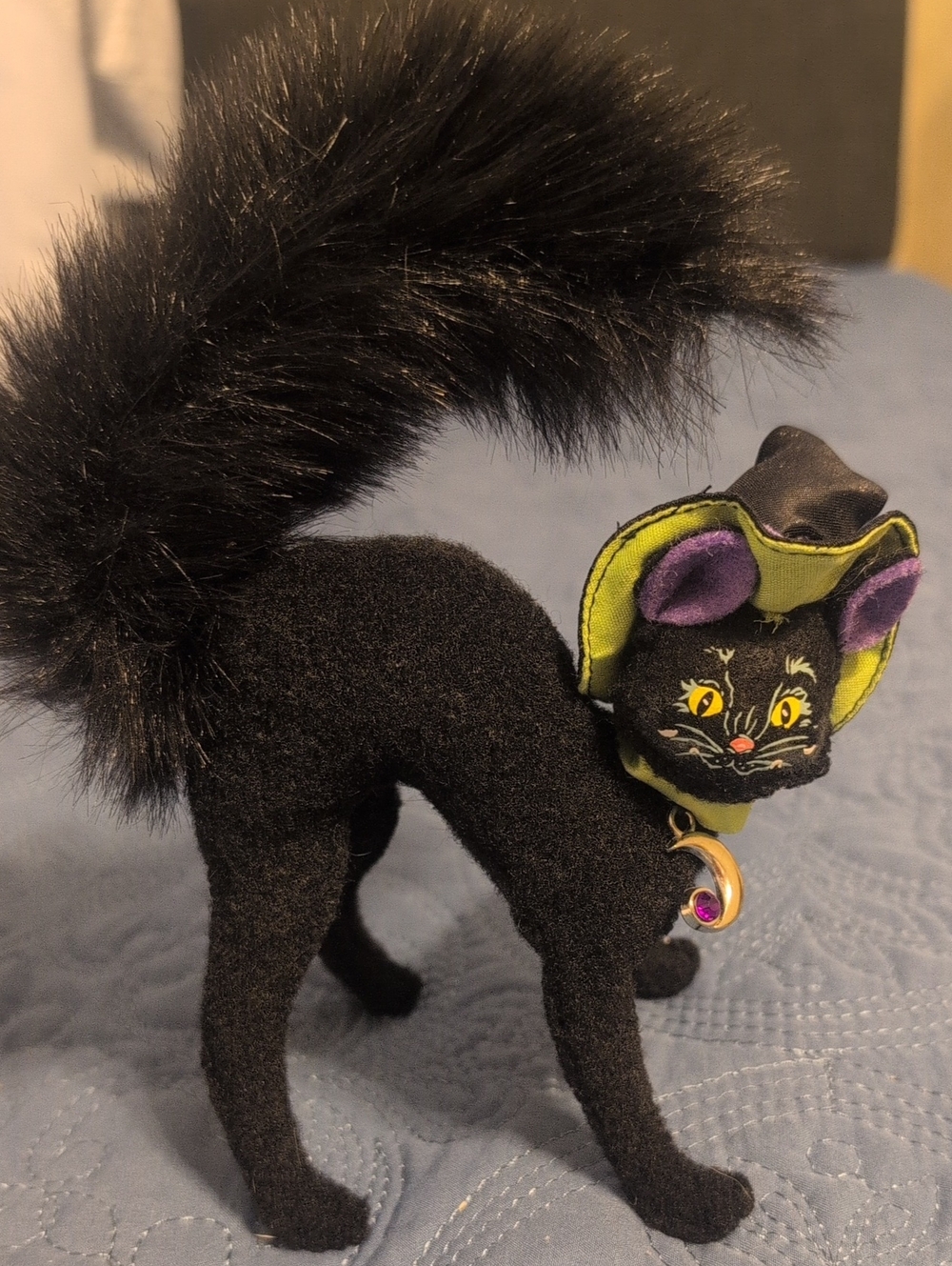 Annalee Black Plush Witch Cat with Purple and Yellow Accents